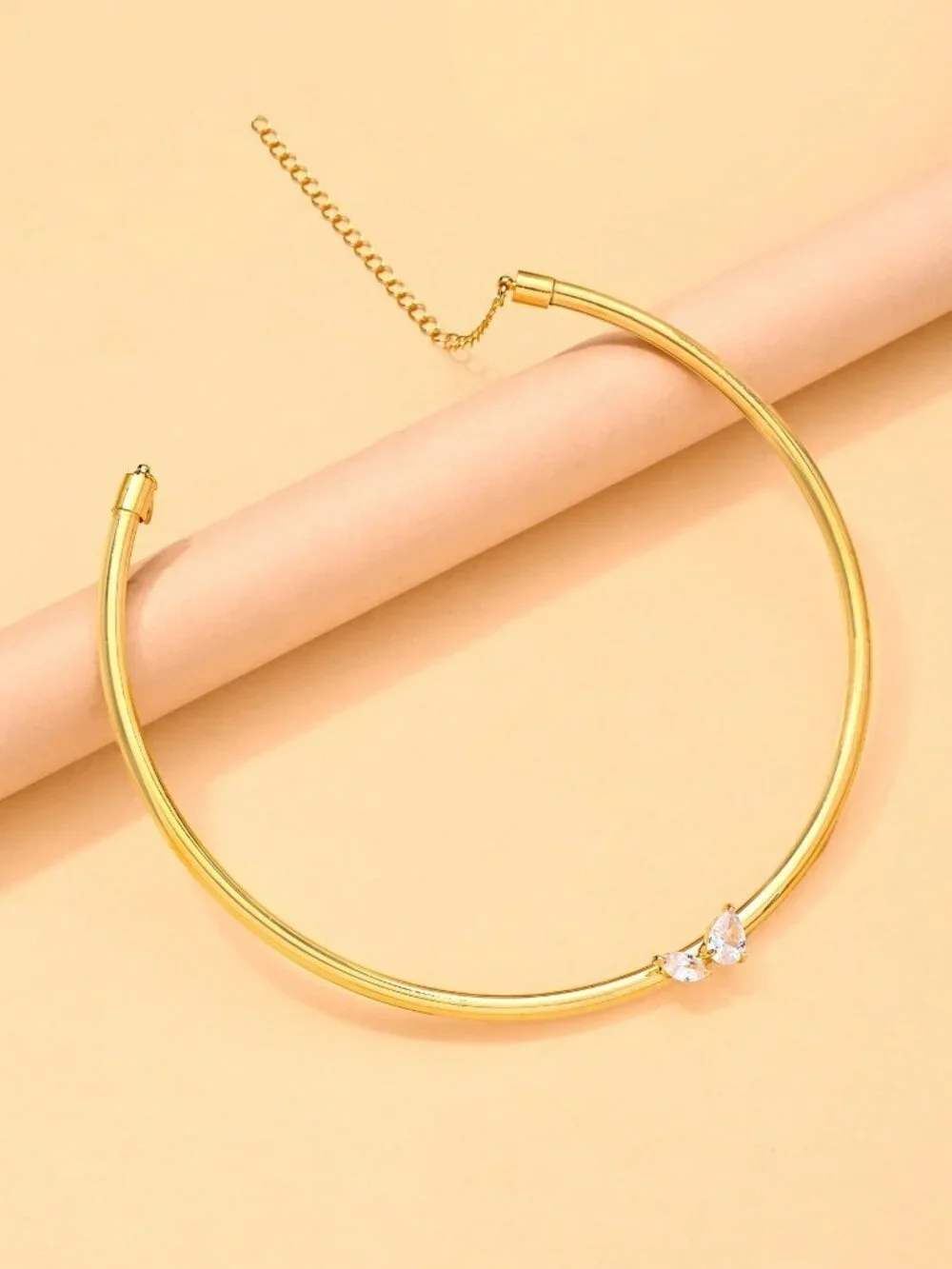 Gold  Women's Minimalist Cubic Zirconia Waterdrop Choker Necklace